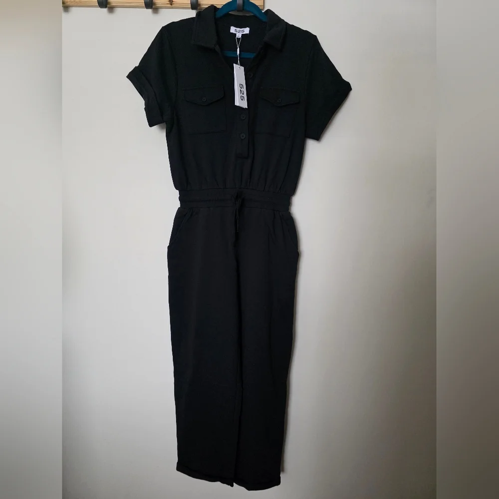 525‎ America Revolve Jumpsuit Black French Terry Utility Short Sleeve Size S